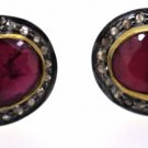 925 SILVER 0.50 CT ROSE CUT DIAMOND 21.60 CT LABMADE RUBY GEMSTONE HANDMADE STUD