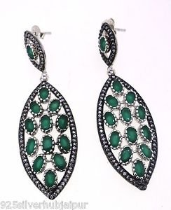 925 SOLID STERLING SILVER LABMADE EMERALD GEMSTONE MARQUISE EARRING