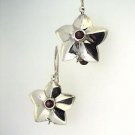925 SOLID STERLING SILVER HANDMADE VINTAGE HOOK FLOWER EARRING GARNET 22X22