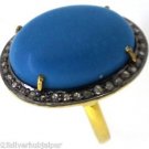 925 SILVER 0.40CT PAVE DIAMOND 11.85CT LAB MADE GEMSTONE TURQUOISE RING US 7