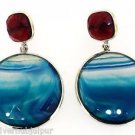 925 SOLID STERLING BLUE AGATE AND LABMADE GARNET HANDMADE OMEGA BACK EARRING