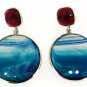 925 SOLID STERLING BLUE AGATE AND LABMADE GARNET HANDMADE OMEGA BACK EARRING