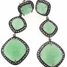 925 STERLING SILVER GREEN PREHNITE GEMSTONE CZ HANDMADE DROP DANGLE EARRING