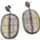 925 SOLID STERLING SILVER FLORITE GEMSTONE CZ HANDMADE DROP DANGLER EARRING