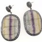925 SOLID STERLING SILVER FLORITE GEMSTONE CZ HANDMADE DROP DANGLER EARRING