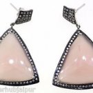 925 SOLID STERLING SILVER ROSE QUARTZ CZ HANDMADE DANGLE EARRING