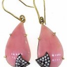 925 SOLID STERLING SILVER PINK OPAL GEMSTONE AND CZ HANDMADE DANGLE EARRING