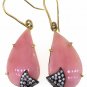 925 SOLID STERLING SILVER PINK OPAL GEMSTONE AND CZ HANDMADE DANGLE EARRING