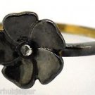 925 SILVER 0.03 CTS ROSE CUT DIAMOND HANDMADE VINTAGE ROYAL FLOWER RING US 8.25