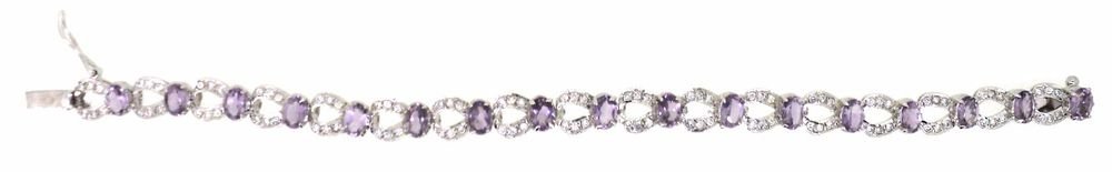 925 SOLID STERLING SILVER AMETHYST GEMSTONE CZ HANDMADE BRACELET 7.25 INCHES