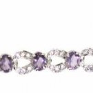 925 SOLID STERLING SILVER AMETHYST GEMSTONE CZ HANDMADE BRACELET 7.25 INCHES