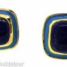 VINTAGE VICTORIAN 19.90 CT LAPIS GEMSTONE HANDMADE ENAMELED EARRING STUD 16MM