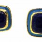 VINTAGE VICTORIAN 19.90 CT LAPIS GEMSTONE HANDMADE ENAMELED EARRING STUD 16MM