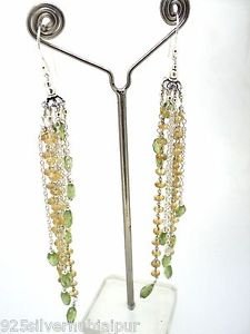 925 SOLID STERLING SILVER HANDMADE LABMADE PERIDOT CITRINE GEMSTONE LONG EARRING