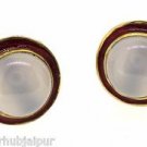 VINTAGE VICTORIAN 14.70 CT CHALCEDONY GEMSTONE HANDMADE ENAMELED CUFF LINK 16MM