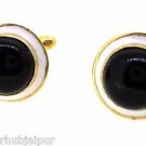 VINTAGE VICTORIAN 17.00 CT BLACK ONYX GEMSTONE HANDMADE ENAMELED CUFF LINK 16MM