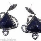 925 SOLID STERLING SILVER LAPIS GEMSTONE CZ HANDMADE DROP DANGLE EARRING