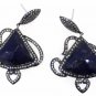 925 SOLID STERLING SILVER LAPIS GEMSTONE CZ HANDMADE DROP DANGLE EARRING