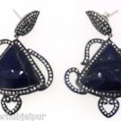 925 STERLING SILVER LAPIS LAZULI GEMSTONE CZ HANDMADE DROP DANGLER EARRING