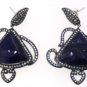 925 STERLING SILVER LAPIS LAZULI GEMSTONE CZ HANDMADE DROP DANGLER EARRING