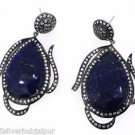 925 SOLID STERLING SILVER LAPIS LAZULI GEMSTONE CZ HANDMADE DROP DANGLER EARRING