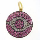 925 SILVER 0.25 CW PAVE DIAMOND 1.10 LAB MADE RUBY HANDMADE DEVIL EYE CHARM