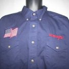 Wrangler Western USA FLAG Long Sleeve Embroidered Shirt Mens XXL 2XL Blue Rodeo