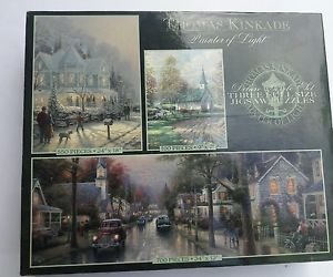 New Thomas Kinkade Deluxe Three Jigsaw Puzzle Set - 100-700 pcs - Sealed Box!