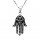 Fatima hand hamsa pendant necklace. sterling silver 925 FREE polishing cloth