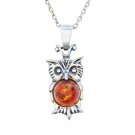 Owl setting amber pendant necklace. sterling silver 925 FREE polishing cloth