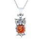 Owl setting amber pendant necklace. sterling silver 925 FREE polishing cloth