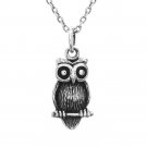 Black Owl pendant necklace. sterling silver 925 FREE polishing cloth