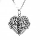 Heart shape double wings cover pendant necklace. sterling silver 925 FREE polishing cloth