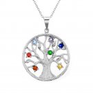 tree of life setting multi color gemstones pendant necklace. sterling silver 925