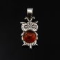 Owl setting amber pendant necklace. sterling silver 925 FREE polishing cloth