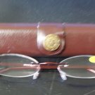 Rimless Spring Hinge Reading Glasses with Case +2 Brown and Red