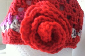 Red Crochet Hat with Rosette