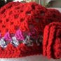 Red Crochet Hat with Rosette