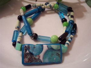 Turquoise Dream Hand Rolled Paper Bead Necklace and Bracelet Set