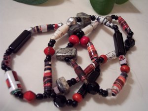 Fire Stone Hand Rolled Paper Bead Necklace