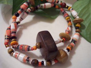 Autumn Woods Hand Rolled Bead Necklace and Bracelet Set