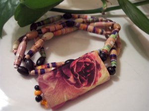 Cotton Candy Rose Hand Rolled Bead Necklace
