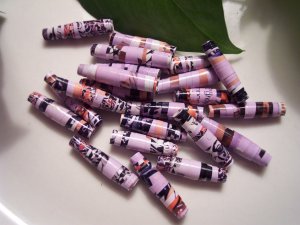 Lilac and Black Hand Rolled Paper Beads
