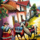 Cuzco Chincheros Glass Painting Picture Lamas Llamas Andean Peru