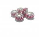 White and Red-5pcs.925 Sterling Silver Swarovski Crystal Pave Bead Charm Fits Pa