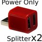 2 Pack - Cute USB Mini 2-Port POWER ONLY Splitter (Dark Red)