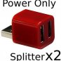 2 Pack - Cute USB Mini 2-Port POWER ONLY Splitter (Dark Red)