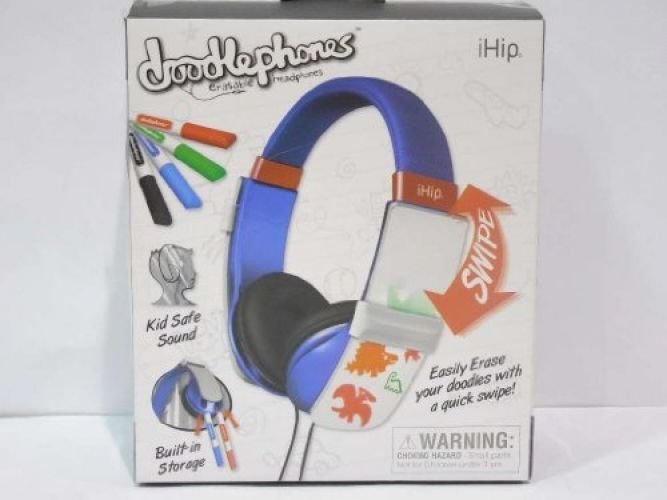 IHip IP-DOODLE-BL DJ Style Erasable Drawing Headphones With Four Built-In Blue