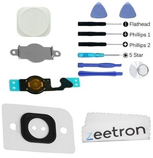 Zeetron Replacement Home Button White For Iphone 5 + Flex + Metal Piece + 2 + +
