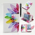 5S Case, Iphone 5 5S Wallet CASE - Colorful Sunflower Pattern Premium PU Wallet